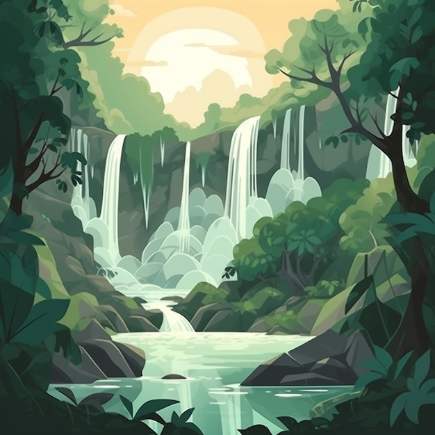 Cachoeira na ilustração 2 da floresta tropical