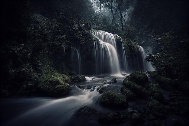 Cachoeira no meio de uma floresta verdejante Generative Ai