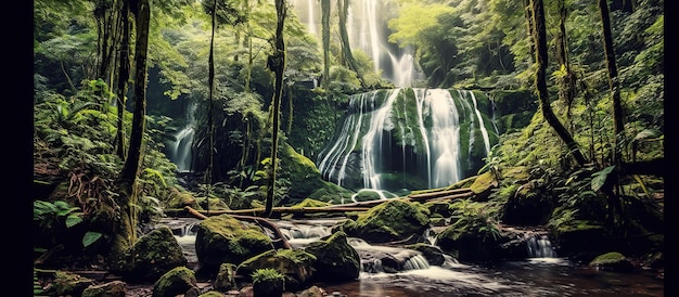 Cachoeira panorâmica linda floresta profunda