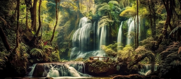 Cachoeira panorâmica linda floresta profunda