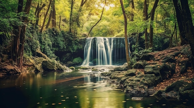 Cachoeira panorâmica linda floresta profunda