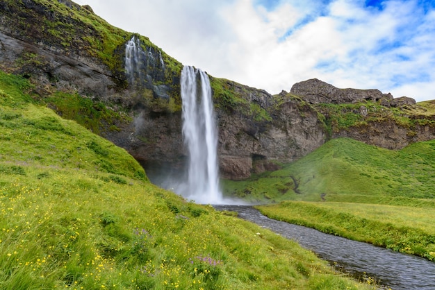 cachoeira Seljalandsfoss no verão, Islândia