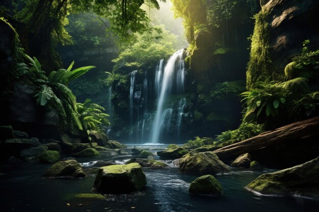 Cachoeira serena em cenário de floresta exuberante IA generativa