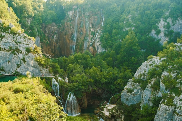 Cachoeiras que vão de penhascos a canyons cercadas por árvores