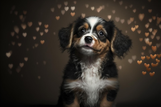 Cachorrinho ai generativo muito fofo e romântico isolado no fundo dos corações