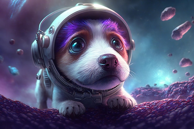 Cachorrinho astronauta no universo