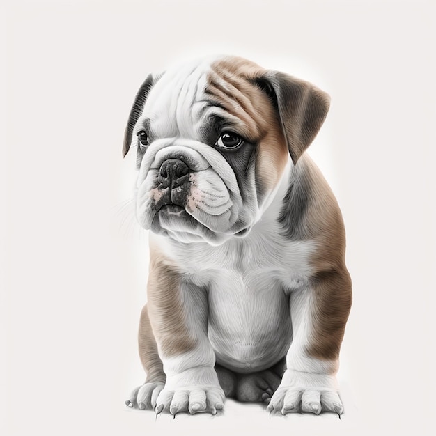 Cachorrinho bonito raça bulldog inglês isolado em branco closeup adorável animal de estimação em casa