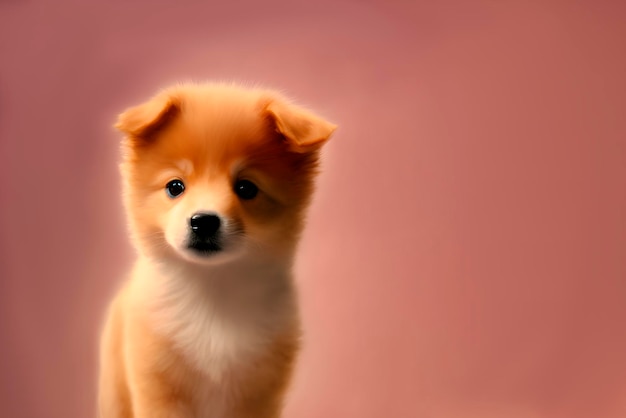 cachorrinho da Pomerânia gengibre em um fundo rosa