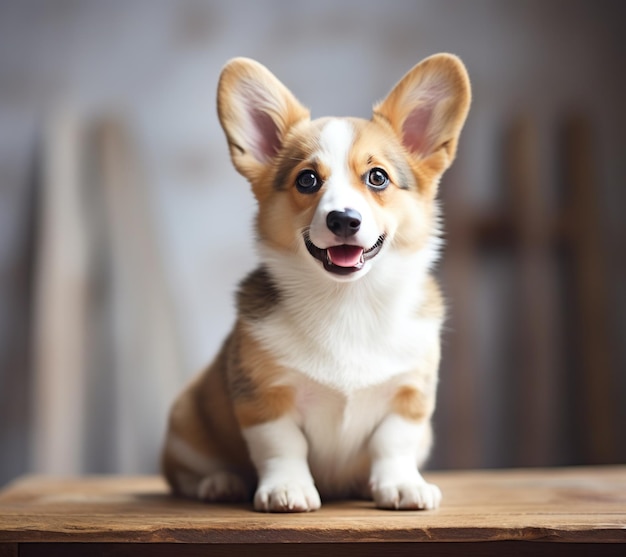 Foto cachorrinho de corgi cinza e branco