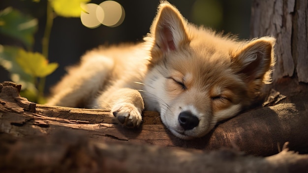 Cachorrinho dormindo na natureza