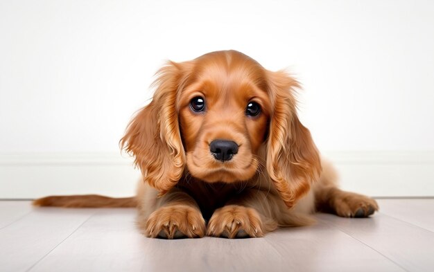 Cachorrinho dourado no fundo branco AI