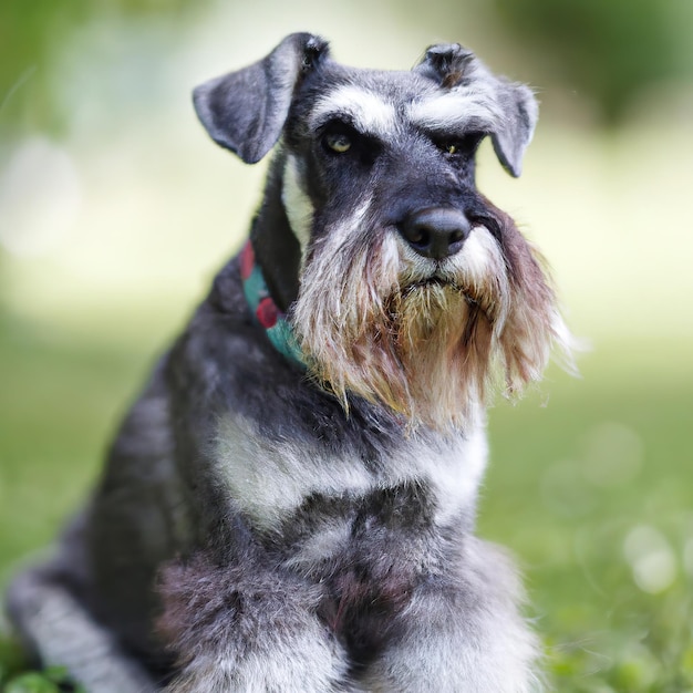 Cachorrinho fofo com fundo de bokeh de grama verde photo premium