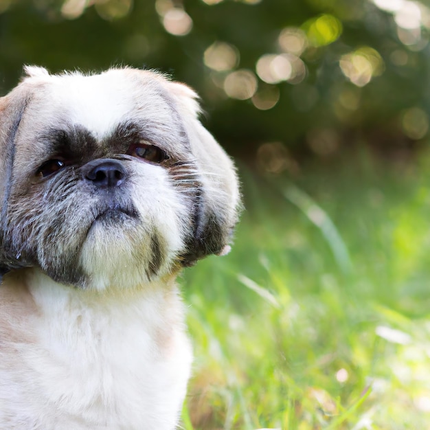 cachorrinho fofo com fundo de bokeh de grama verde photo premium