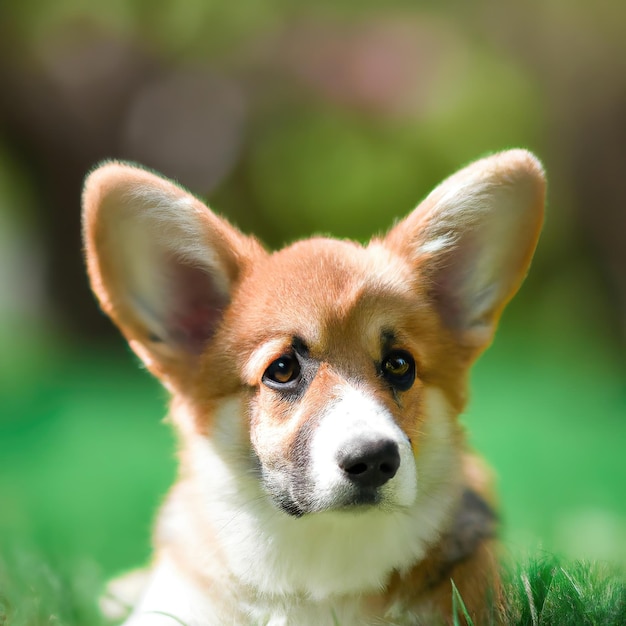 Cachorrinho fofo com fundo de bokeh de grama verde photo premium