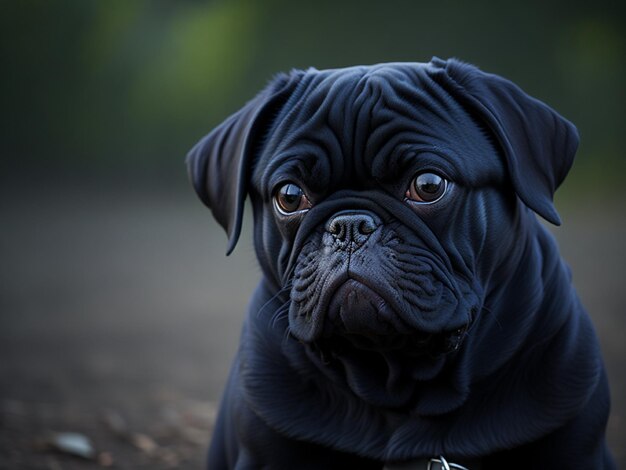 cachorrinho pug na vista superior do fundo da natureza suave