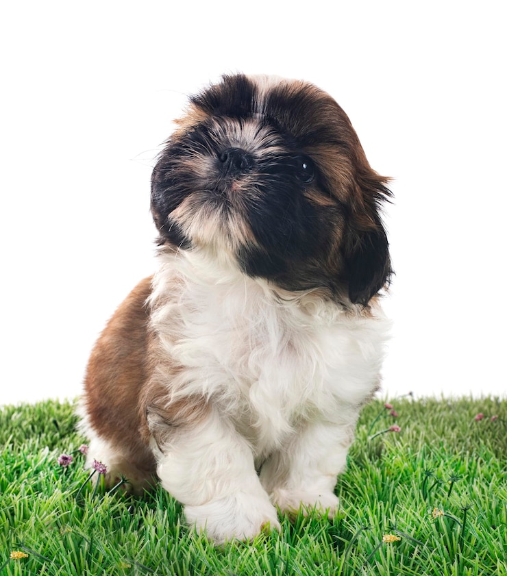 Foto cachorrinho shih tzu na frente de fundo branco