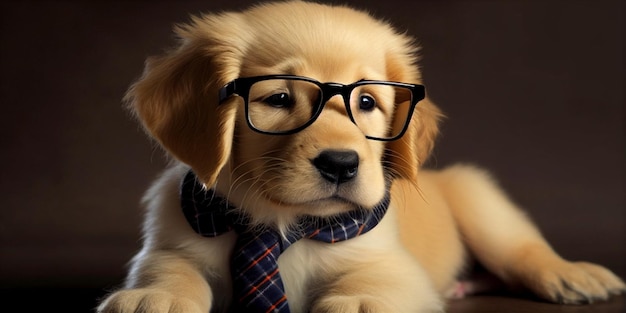 Cachorrinho usando óculos e uma gravata generativa ai