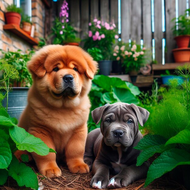 cachorritos en el jardín