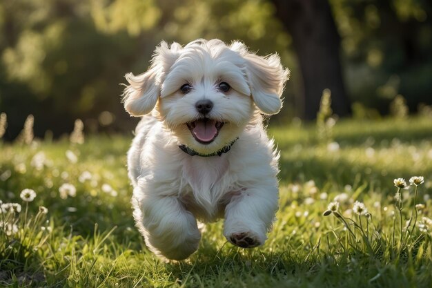 Foto un cachorro alegre bromeando en el parque