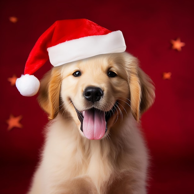 Cachorro alegre em estilo Cachorro Golden Retriever feliz com acessórios