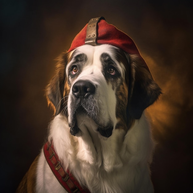 Foto cachorro araffe com um chapéu vermelho e uma coleira vermelha generativa ai