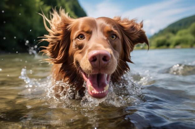 Cachorro ativo nadando no rio Generative Ai