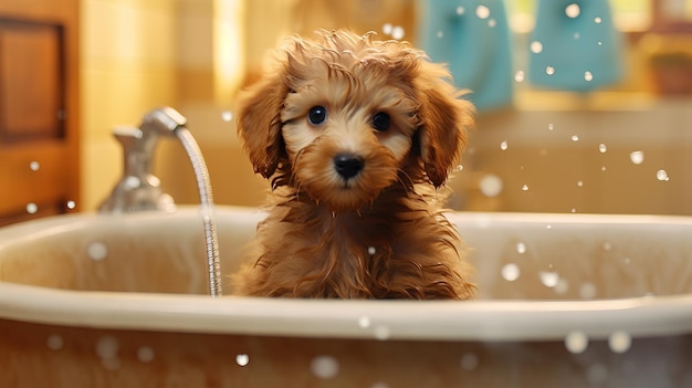 Foto cachorro en un baño ia generativa