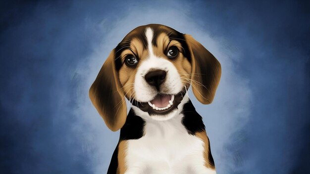 Foto cachorro beagle bonito sorrindo em fundo azul sólido