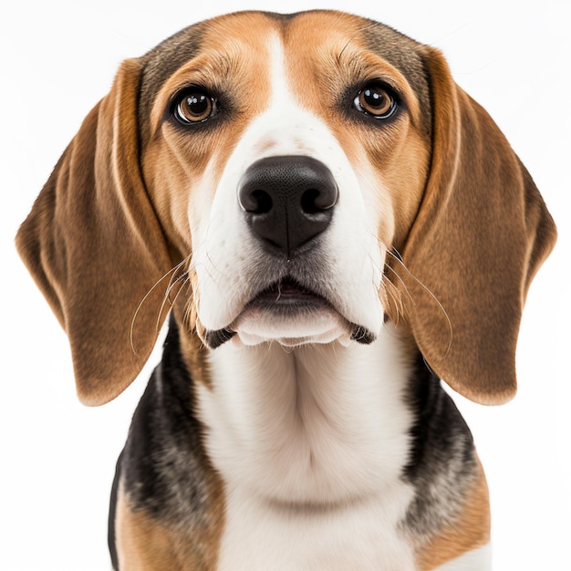 Cachorro beagle de retrato realista arrebatador em fundo branco isolado