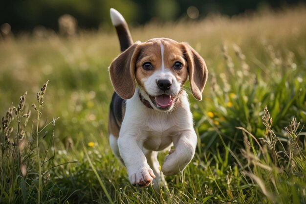 Un cachorro de beagle juguetón disfrutando de jugar al aire libre