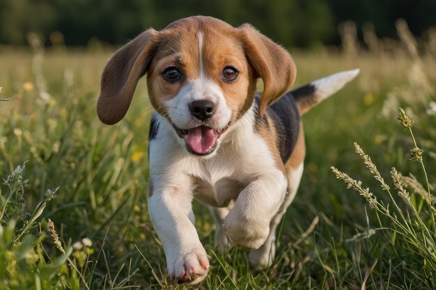 Un cachorro de beagle juguetón disfrutando de jugar al aire libre