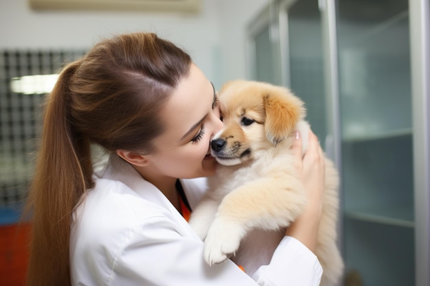 Cachorro besando a la veterinaria