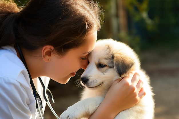 Cachorro besando a la veterinaria