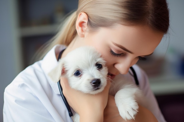 Cachorro besando a la veterinaria