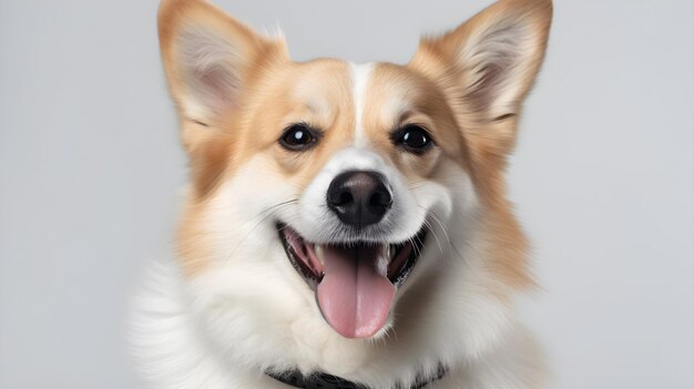 un cachorro de border collie sonriente sobre un fondo blanco