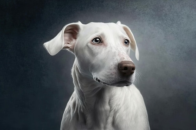 Cachorro branco de tamanho médio com pelo curto que precisa de ajuda