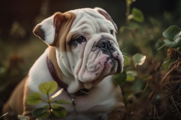 Cachorro de bulldog se contenta con vivir en el césped