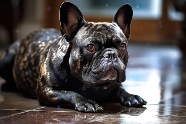 Cachorro bulldog francês no chão ou bulldog francês que não está prestando atenção IA generativa