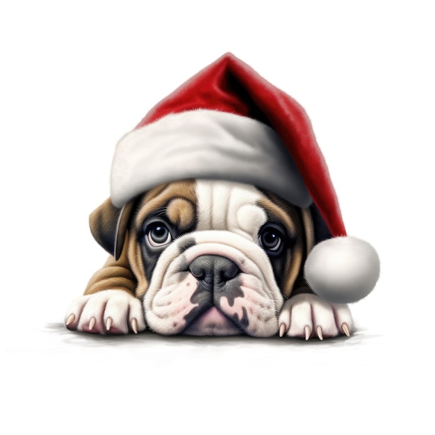 Cachorro bulldog con gorro de Papá Noel