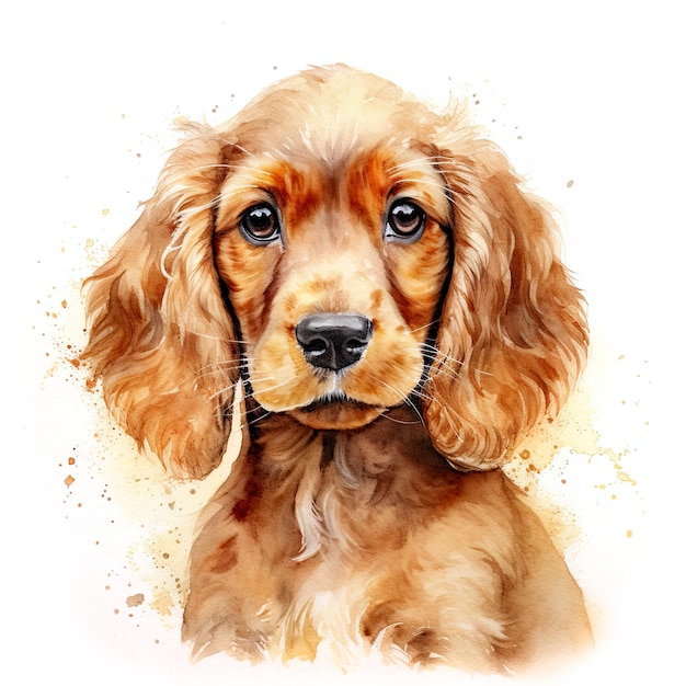 Cachorro Cocker Spaniel em fundo branco Aquarela digital bonita para amantes de cães