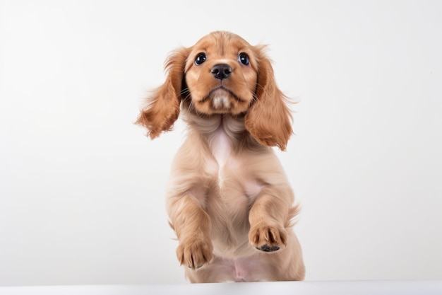 Cachorro de cocker spaniel sobre un fondo blanco IA generativa