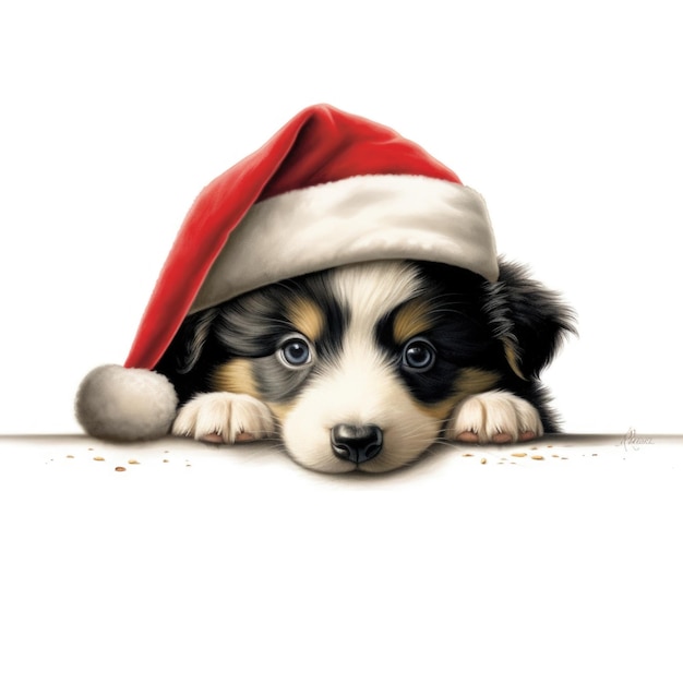 Cachorro collie con gorro de Papá Noel