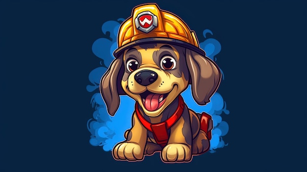 Cachorro com capacete de bombeiro e mangueira Ilustração dos desenhos animados Generative Ai