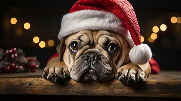 Cachorro com chapéu de Papai Noel