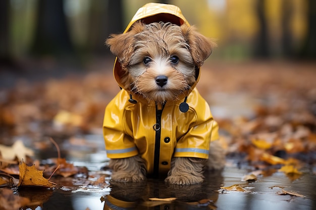 cachorro com layout panorâmico de capa de chuva Generative Ai