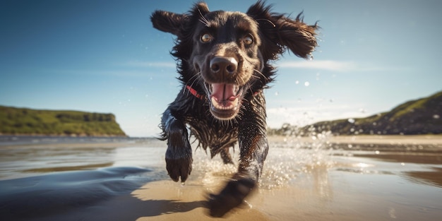 cachorro correndo na praia ai generative