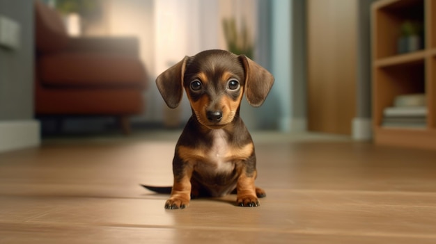 Cachorro de Dachshund en la sala de estar