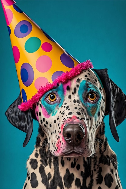 Cachorro dálmata fofo usando um chapéu de festa de celebração Generative ai