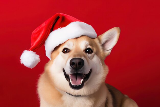 Cachorro de natal com chapéu de papai noel ai generativo