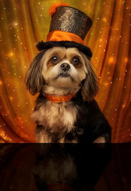 Cachorro divertido vestido com chapéu no feriado de halloween